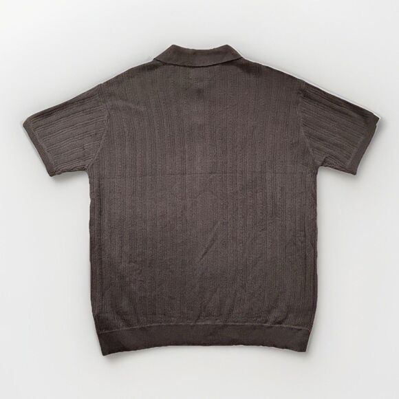 American Eagle Weekend Sweater Polo‎ Men M Grey Textured Short Sleeve - Picture 5 of 8